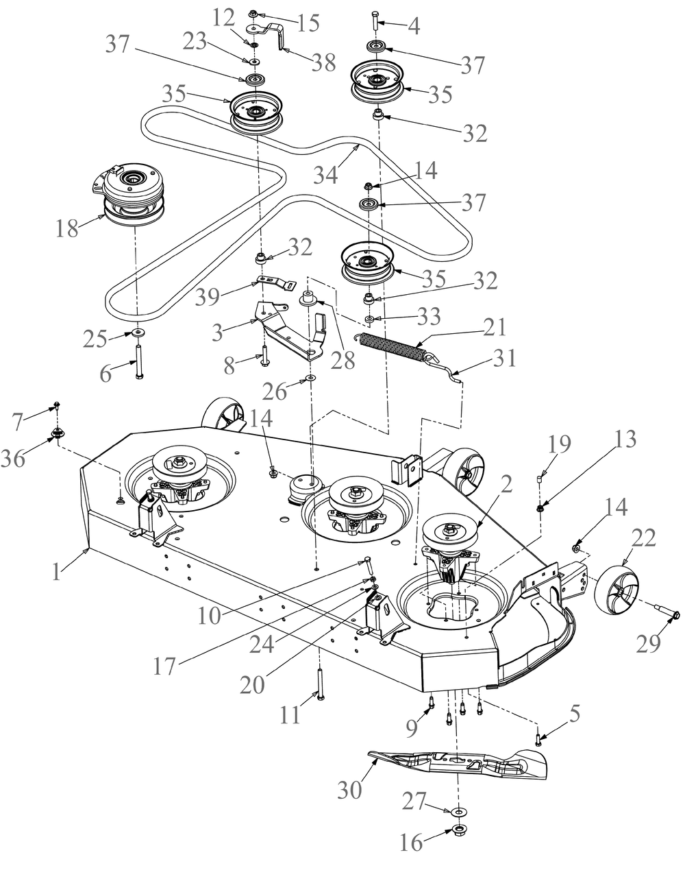 Deck Diagram and Parts List for ZT2-54KW (17TIEAC3010)(2023) Cub Cadet Lawn Tractor
